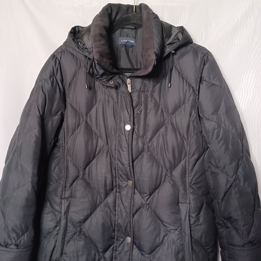 LAND'S END Women's Black Down/Feather 3/4 Coat. MP (10-12) - Picture 3 of 14
